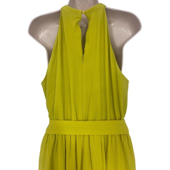 Size 14 MUSTARD CREPE HALTER MIDI DRESS W/TIE Spring Summer Wedding Party Church - Picture 4 of 4